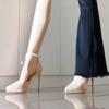 Design Nicho Corrente de Pérolas de Uma Linha Sapatos Elegantes Versáteis Estilo Coreano Camurça Nude Plataforma Impermeável Salto Alto Vazado para Mulheres