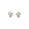 Pendientes de botón de plata con circonita y perla redonda estilo coreano y japonés, Pendientes versátiles de moda y exquisitos con un toque de lujo ligero y alta gama para mujer