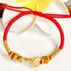 Pulseira Shuibei de Ouro Puro 999 com Fio Vermelho para Homens e Mulheres, Amuleto para Boa Sorte no Ano do Zodíaco, Presente de Dia dos Namorados