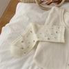 Meias de Outono e Inverno com Laço Tridimensional Sem Costura Meio da Panturrilha Meias Doces para Mulheres e Meninas Meias de Renda Meias Cinzas Torcidas Slouch
