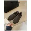 Versão em Couro Genuíno~Estilo Old Money Mocassins com Forro Peludo para Mulheres, Novas Botas de Neve Quentes de Inverno, Calçados de Algodão Peludos Slip-On