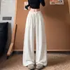 Calça Larga com Strass Estrela Feminina Outono Inverno Nova Tamanho Plus Size Com Bolsos Calça de Perna Tesoura Drapeada Cintura Alta Calça Reta Emagrecedora
