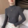 Suéter de punto fino para mujer, nuevo para otoño e invierno, con patrón de espiga y cuello semi-alto, elegante y estiliza la figura, versátil, de manga larga, básico, moderno