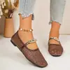 Verão 2026 Novo Comércio Exterior Tamanho Grande Feminino Casual Confortável Vazado Fivela de Metal Slip-on Mocassins Tamanho Único