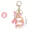 Llavero de moda con letras rosas, lentejuelas de amor, borla de mariposa, llavero, accesorios de colgante de epoxi de cristal para damas