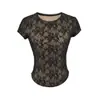 Camiseta Branca Redonda de Manga Curta, Puramente Sexy e Levemente Transparente para Mulheres, Estilo Primavera/Verão, Toque de Luxo, Manga Curta com Ombro Normal
