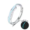 Anillos de Pareja Nomeolvides Plata de Ley S925 Flor Fluorescente Anillo Abierto Moda Anillo Dulce Regalo del Día de San Valentín