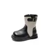 Novas botas de cavaleiro com fivela estilo retrô britânico 2026 para meninas, botas de cano médio para outono e inverno, botas Martin versáteis com blocos de cor