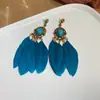 Pendientes de gancho de resina con forma de hoja ovalada y pluma, transfronterizos europeos y americanos, pendientes frescos y sencillos de verano, pendientes de diseño nicho para mujer