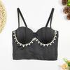 Moda all-match pérola diamante corrente espinha de peixe sutiã desgaste externo com anel de aço beleza confortável volta plissado sentido de design Carnival tubo top