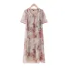 Vestido de Verão para Senhora da Dinastia Tang para Mães de Meia-Idade e Idosas, Manga Curta Novo Estilo Chinês Saias Femininas de Verão de Comprimento Médio Acima do Joelho