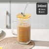 Taza de Vidrio Transparente con Asa, Marcas de Medición, para Café y Bebidas, Taza de Vidrio Transparente con Tapa y Popote, Portátil