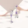 Aretes Originales de Flor de Glicina para Mujer, Plata de Ley 925, Aretes Asimétricos con Borla de Flor Morada Estilo Bosque, Idea de Regalo