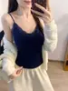 3145# Outono Novo Estilo Puro Desejo Aconchegante Escovado Patchwork Renda Acabamento Camisola Colete Feminino Alças Fixas Bojos