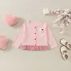 Top de manga larga para bebé niña con estampado de conejitos, dobladillo con volantes, cuello redondo, botones, camiseta dulce para primavera y otoño