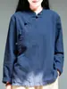 Camisa de Manga Larga de Algodón y Lino Vintage de Comercio Exterior Literario para Primavera y Verano, Nueva de Otoño para Mujer, Holgada, Adelgazante, Cuello Vertical, Solapa Diagonal, Botones