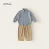 Youbao Huzhou Zhili Roupa Infantil 2026 Conjunto Infantil Camisa Listrada Calça Lisa Casual Meninos Peça Dupla Roupa de Outono
