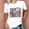 [Pelo mismo día] transfronterizo Camiseta para mujer casual estampado de patrón de acuarela en forma de corazón moda de verano para mujer linda