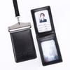 Fabricantes de fuentes, estuche de cuero genuino para permiso de trabajo, estuche de cuero con imán para certificado, estuche protector para tarjeta de trabajo, insignia, licencia de tarjeta de trabajo