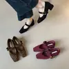 Sapatos Mary Jane Sapatos de Bico Quadrado Femininos Novos Retro Salto Grosso 2025 Palavra Estampa de Leopardo com Forro de Lã Fivela Primavera e Outono Cinta de Camurça