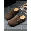 Novas Mules Femininas de Couro Camurça Vaca Outono 2026 com Solado Grosso, Aumentadoras de Altura, Solado Macio, Confortáveis e Bico Fechado