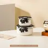 Tazón de Cerámica de Grado Alimenticio con Tapa, Juego de Tres Piezas, Lonchera para Microondas, Caja para Frutas, Tazón para Fideos Instantáneos, Caja de Regalo, Regalo Souvenir