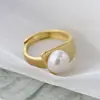 Nafuge joias de prata atacado anel em prata 925 esterlina com pérola natural incrustada moda geométrico aberto banhado a ouro anel feminino