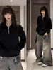 Sudadera de moda de estilo callejero americano para otoño, con cuello metálico de media cremallera, top holgado de manga larga, unisex y elegante