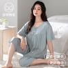 Pijama con Almohadillas para el Pecho para Mujer, Verano Algodón Seda Manga Corta Delgado Sensación Fresca de Verano Madres de Mediana Edad Ropa de Casa de Modal