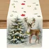 Venta Caliente Transfronteriza Mantel con Estampado de Muñeco de Nieve y Reno Navideño Mantel Individual de Lino para Mesa de Comedor del Hogar de Invierno Decoración Festiva