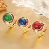 2025 Nuevo Anillo Retro Huabi Jewelry Piedra Principal Corindón Liso Simulada Calcedonia Verde 10*12 Venta al por Mayor