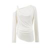 Camiseta de Manga Larga con Rayas para Chica Caliente, Tirante Torcido de un Hombro, Cuello de una Línea, para Mujer, Principios de Otoño, Bajo Asimétrico, Cintura Descubierta, Top con Hombros Descubiertos