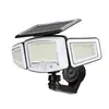 Luz magnética de tres cabezales alimentada por energía solar, iluminación exterior con sensor automático, luz de patio, farola de jardín, luz impermeable y ultrabrillante