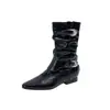 Botas de Tacón Grueso con Punta de Metal Botas Chelsea de Cuero Genuino Botas Cortas Estilo Vaquero Occidental Botas de Cuero de Media Pantorrilla para Mujer Botas para Mujer