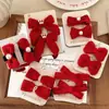 Año Nuevo Rojo Brillante Seda Festival de Primavera Versátil Adorno para el Cabello de Perla con Lazo Accesorios para el Cabello Clip para el Cabello Infantil Chino