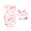 Saco de dormir toalla envolvente de algodón puro para recién nacidos, bolsa para bebé para hombre y mujer, juego de gorro fetal de oso lindo para primavera y otoño, envoltorio anti-sobresalto