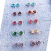 Brincos de ametista simples de quatro garras, brincos de tesouro coloridos europeus e americanos, joias de orelha unissex, diamante vermelho, zircônia azul