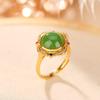 Anillo de plata de ley Yilu S925 chapado en oro con jaspe hetiano, de lujo, geométrico, redondo, de circonita, estilo vintage, cuadrado.