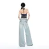 Estilo Novo Outono 2026 Transfronteiriço Fivela Paris Tecido de Bambu Vertical Jeans Feminino Americano Cintura Baixa Perna Larga Yichun