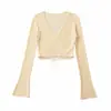 SY20421-26 Cardigan de punto ligero de rayón para otoño, vestido de una pieza, cuello en V, corte ajustado, con cordones, translúcido, protector solar.