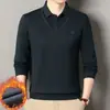 Camisa tipo polo con forro de polar para hombre, nueva ropa de otoño e invierno para hombre, camisa base engrosada y cálida con cuello a cuadros, diseño de imitación de dos piezas