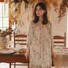 Verão Novo Vestível Algodão Cetim Elegante Elegante Estampado Sem Costas Pulôver Manga Longa Camisola para Mulheres Casa Dormir