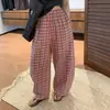 Pantalones de pierna ancha con cordón de cuadros rosas para mujer, estilo fino, nuevo modelo de verano 2026, holgados, adelgazantes, pantalones largos casuales de estilo relajado