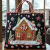 2026 Nuevo Bolso Tote Acolchado Bordado de Moda Navideño Estampado Digital Transfronterizo Bolso de Algodón Casual para el Trabajo