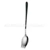 Vajilla transfronteriza de acero inoxidable 304 cuchara para ensalada tenedor cuchara de mango largo cuchara tenedor integrada para ensalada de frutas para estudiantes tenedor para pasta
