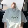 Camiseta de moda, estilo Hong Kong casual, cuello redondo, estampado de letras de verano, manga corta, nicho, camiseta básica, corte holgado, talla grande, manga media para hombre