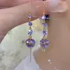 Brinco de Linha Longo com Franjas e Bola de Diamante Roxo Moda de Nicho Versátil Emagrecedor Doce Elegante Brincos de Alta Qualidade