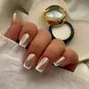 Pontas de Unha Vestíveis Cromadas com Acabamento de Luxo, Adesivos Eletrodepositados para Unhas Postiças Gradiente Branco Francês Nude, Arte de Unha em Formato Amêndoa