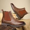 Botas Chelsea Martin Estilo Britânico para Homens, Novas Botas de Couro Apontadas de Cano Alto Slip-On com Brogue Esculpido para Negócios 27006