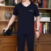 Traje deportivo para hombres de mediana edad y ancianos, traje de verano para hombre con cuello en V y manga corta, talla grande, ropa de papá, ropa deportiva casual para hombre, ropa para padre